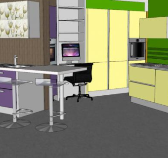 现代厨房办公室内装修SU模型下载_sketchup草图大师SKP模型