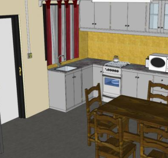 简约L型厨房家中餐厅SU模型下载_sketchup草图大师SKP模型