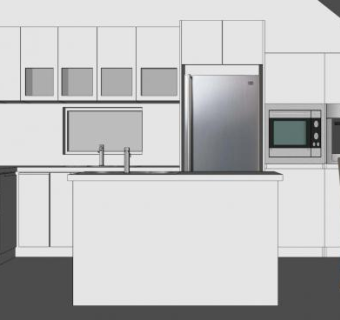 现代岛型厨房餐桌SU模型下载_sketchup草图大师SKP模型