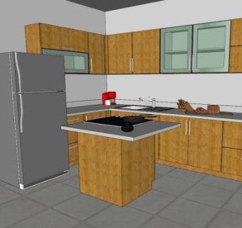 朴素L型厨房装修SU模型下载_sketchup草图大师SKP模型