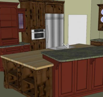 岛型简约厨房装修SU模型下载_sketchup草图大师SKP模型