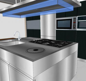 休闲岛型厨房橱柜SU模型下载_sketchup草图大师SKP模型
