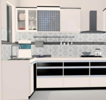 宜家风格L型厨房SU模型下载_sketchup草图大师SKP模型