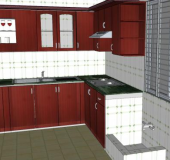 现代红色厨房房间SU模型下载_sketchup草图大师SKP模型