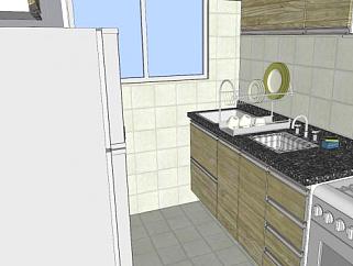 现代小型厨房装修SU模型下载_sketchup草图大师SKP模型