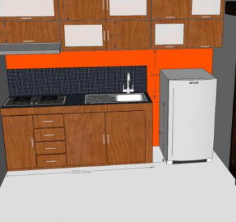 现代木质橱柜室内厨房SU模型下载_sketchup草图大师SKP模型
