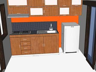 现代木质橱柜室内厨房SU模型下载_sketchup草图大师SKP模型