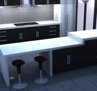 现代家具室内岛型厨房SU模型下载_sketchup草图大师SKP模型