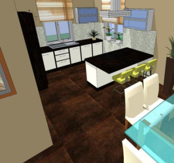 现代室内岛型厨房房子SU模型下载_sketchup草图大师SKP模型