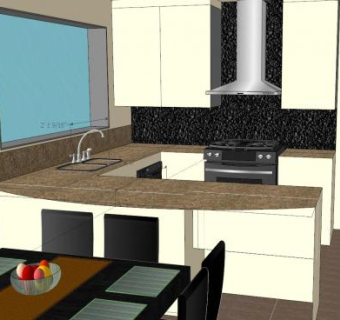 现代室内厨房家中餐厅SU模型下载_sketchup草图大师SKP模型