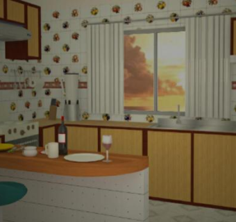 乡村风格L型厨房SU模型下载_sketchup草图大师SKP模型