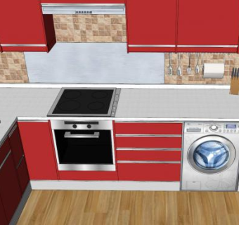 现代L型红色厨房SU模型下载_sketchup草图大师SKP模型