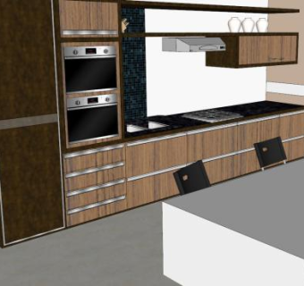 当代岛型厨房餐桌SU模型下载_sketchup草图大师SKP模型