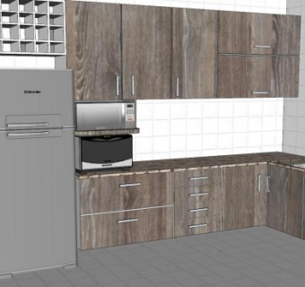 现代风格木质厨房橱柜SU模型下载_sketchup草图大师SKP模型