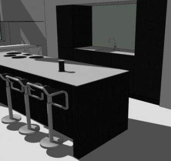 简约开放式厨房装修SU模型下载_sketchup草图大师SKP模型