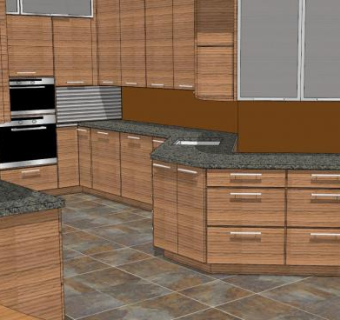 现代湖畔厨房装修SU模型下载_sketchup草图大师SKP模型