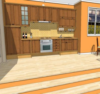 现代厨房实木橱柜SU模型下载_sketchup草图大师SKP模型