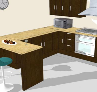 现代U型室内厨房SU模型下载_sketchup草图大师SKP模型