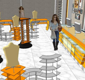 现代时尚风格服装店精装门面SU模型