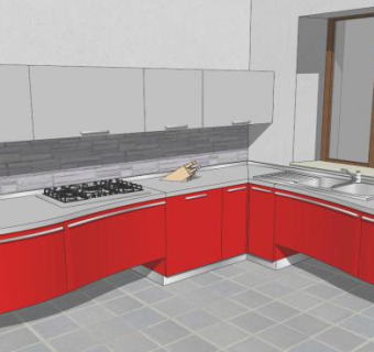 现代红色橱柜厨房SU模型下载_sketchup草图大师SKP模型