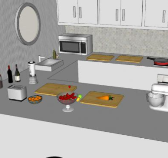 现代灰色厨房装修SU模型下载_sketchup草图大师SKP模型