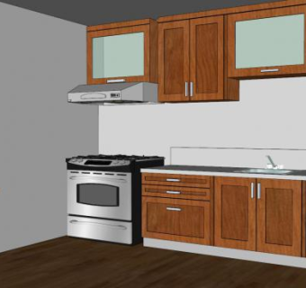 红木色橱柜厨房橱柜SU模型下载_sketchup草图大师SKP模型