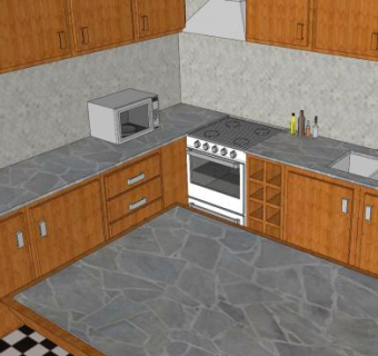 现代转角一体式厨房SU模型下载_sketchup草图大师SKP模型