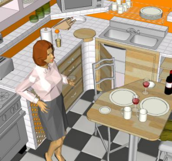 现代卡斯巴小厨房SU模型下载_sketchup草图大师SKP模型