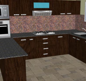 开放式U型室内厨房SU模型下载_sketchup草图大师SKP模型