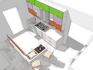 现代化室内厨房SU模型下载_sketchup草图大师SKP模型