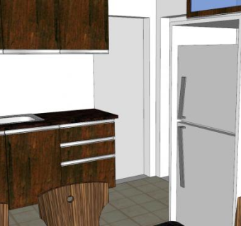 开放式室内厨房餐桌SU模型下载_sketchup草图大师SKP模型