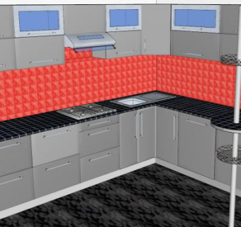 现代室内L型厨房SU模型下载_sketchup草图大师SKP模型