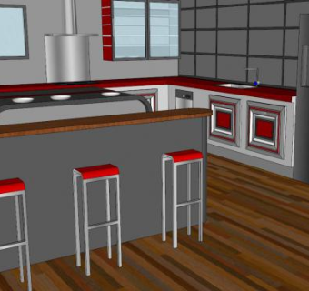 开放式烹调厨房SU模型下载_sketchup草图大师SKP模型