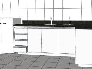 简单白色厨房家具SU模型下载_sketchup草图大师SKP模型