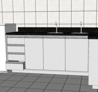 简单白色厨房家具SU模型下载_sketchup草图大师SKP模型