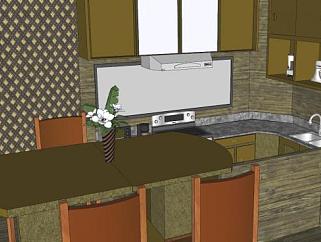 现代室内厨房餐厅SU模型下载_sketchup草图大师SKP模型