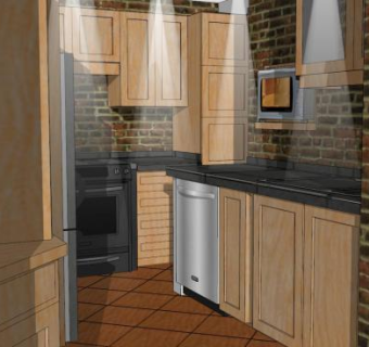 现代小厨房布局SU模型下载_sketchup草图大师SKP模型