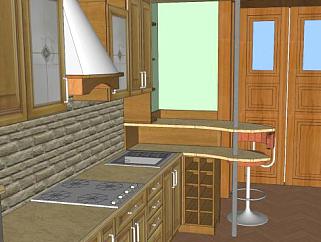复古厨房室内橱柜SU模型下载_sketchup草图大师SKP模型