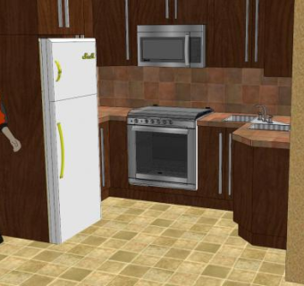 提华纳巧克力色厨房SU模型下载_sketchup草图大师SKP模型