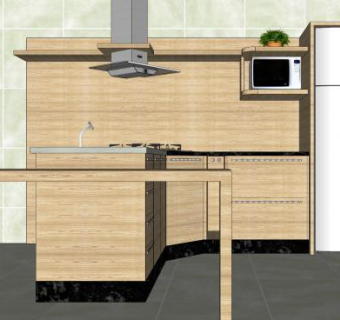 现代实木厨房橱柜SU模型下载_sketchup草图大师SKP模型