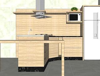 现代实木厨房橱柜SU模型下载_sketchup草图大师SKP模型