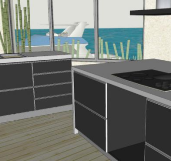 现代水上豪宅厨房SU模型下载_sketchup草图大师SKP模型
