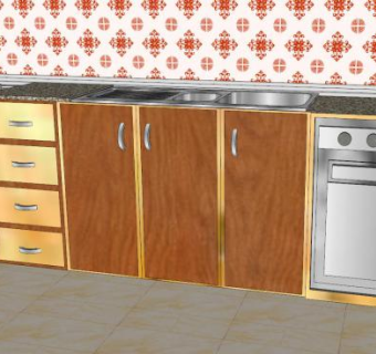 现代一字型室内厨房家具SU模型下载_sketchup草图大师SKP模型