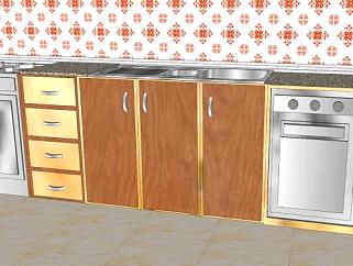 现代一字型室内厨房家具SU模型下载_sketchup草图大师SKP模型