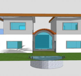 现代住宅泳池建筑SU模型下载_sketchup草图大师SKP模型
