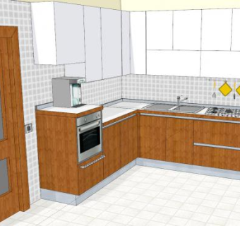 简约L型厨房家具SU模型下载_sketchup草图大师SKP模型