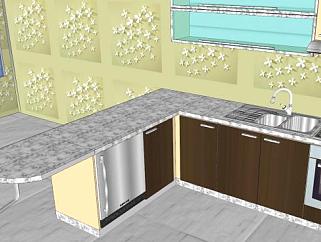 现代三维室内厨房SU模型下载_sketchup草图大师SKP模型