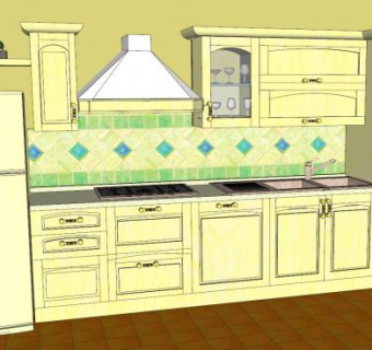 现代室内黄色厨房SU模型下载_sketchup草图大师SKP模型