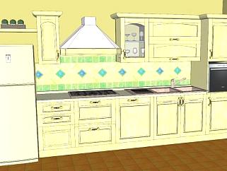 现代室内黄色厨房SU模型下载_sketchup草图大师SKP模型