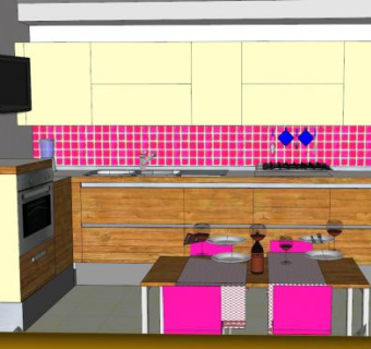 现代杜鹃室内厨房SU模型下载_sketchup草图大师SKP模型